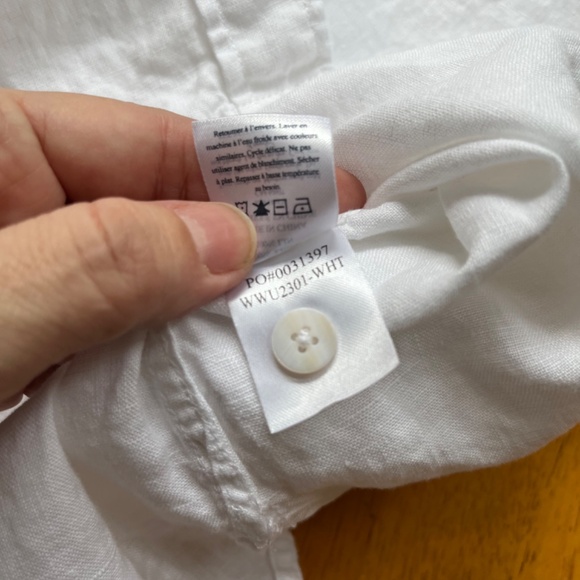 Faherty Laguna Premium Linen Relaxed White Shirt Chest Pocket Blouse, Size L - Picture 7 of 9